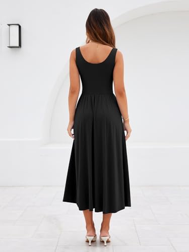 Image of YATHON Women's Summer Floral Midi Dress Casual Square Neck Flowy Wedding Guest Dresses Beach Vacation Sundress with Pocket