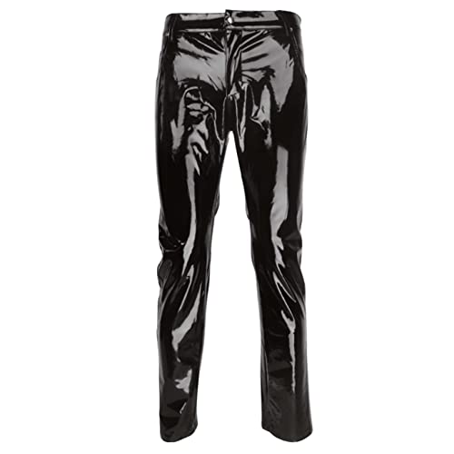 Men's Shiny Metallic PVC Leather Pants Night Club Disco Moto Jeans Style Leg Trousers3