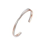 E Schwarze Vintage offene Armreife für Frauen Mädchen, einfache offene verstellbare Damen Edelstahl 304 Handgelenk Manschette Armband mit bunten Steinen Schmuck Geschenk für Frauen Mädchen (Rose Gold)