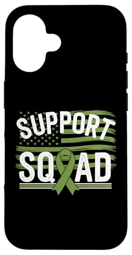 USA Flag Support Squad Mental Health Awareness Green Ribbon Carcasa para iPhone 16