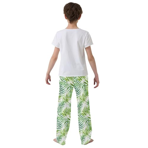 Green Leaves Long Pajama Pants Elastic Waist PJ Bottoms with Pockets S A1110974