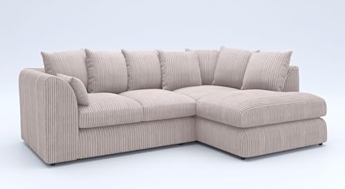 New Gamzo Fabric Corner Sofa Firm | Soft Jumbo Cord 3-4-5 Seater Corner Sofa Left/Right Hand Facing) (Cream, Right Hand Facing)