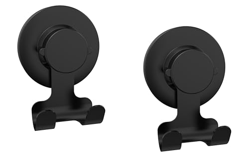 Suction Cup Hooks Razor Holder Powerful Vacuum Organizer for Towel, Razor, Coat, Bathrobe and Loofah 304 Stainless Steel Removable Hooks for Bathroom & Kitchen, Towel Hanger Storage (Black)