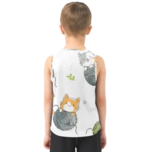 Bolaz Boys Athletic Quick Dry Tank Top Sleeveless Workout T Shirts Age 11-15,Cute Cats Hanging_on_Balls3