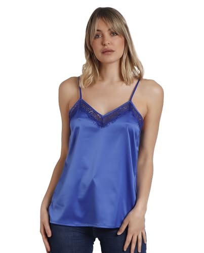 ADMAS Damen-Tanktop mit Spitze und Ausschnitt, Jeans, Medium