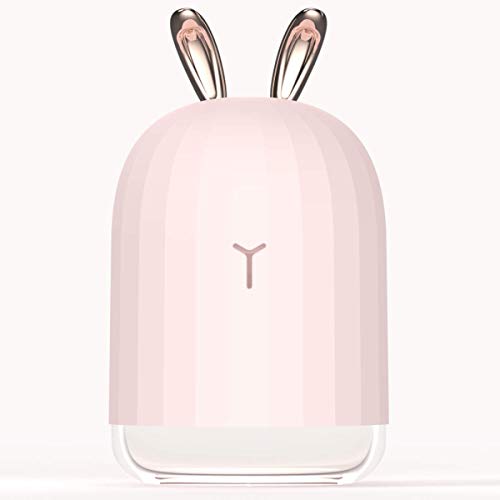 WEY&FLY Mini Humidifier with LED Light, Mini Cool Mist Humidifier USB Portable Air Humidifier with Auto Shut-Off, for Bedroom, Baby Room, Home Yoga Office Spa Desktop (Pink)