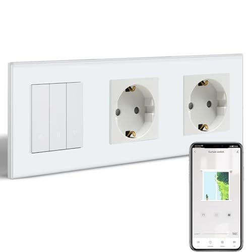 BSEEDLIFE Smart WIFI Rollladenschalter mit Normal Steckdose, Schuko Steckdose*2+Intelligente Rolladen Zeitschaltuhr*1, Kompatibel mit Alexa/Google Home, Jalousien Schalter Benötigt Nullleiter, Weiß
