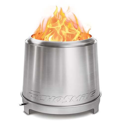 EchoSmile Rauchfreie Feuerschale mit Dreifach Verbrennung und Verstellbare Drosselklappe, Holzofen Edelstahl für Terrasse, Garten, Camping, Tragbare Feuerstelle Outdoor - ⌀ 46 cm