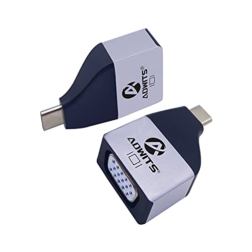 ADWITS FHD USB-C a VGA Mini adaptador de aluminio, USB-C macho a VGA hembra de 15 pines, USB 3.1 tipo C Thunderbolt 3 a VGA 1080P adaptador, soporte proyector TV monitor hasta 1920x1200 @60Hz - gris