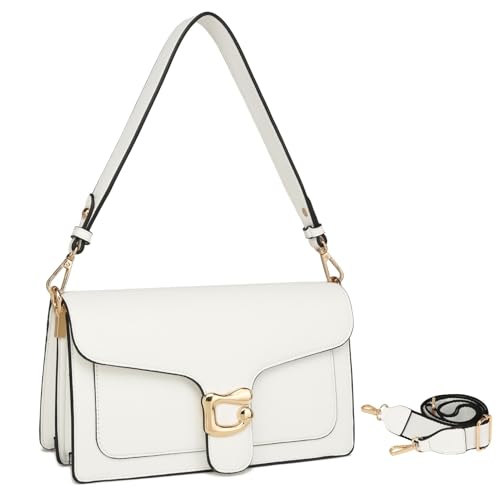 Travistar Women's Faux Leather Satchel Handbag, Small Crossbody Purse with 2 Straps, White (F195-white)