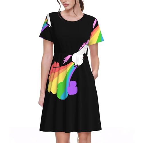 Robe d'été à manches courtes fluide motif licorne Fart Rainbow