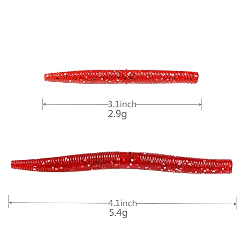 Sunmile 50Pcs 5 Colors Senko Worms Bass Fishing Lure Kit Wacky Rig Worms Soft Plastic Stick Baits 3.1" 4.1" Inch #TOP1