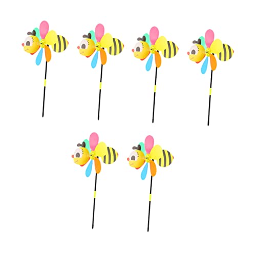Mipcase 6Pcs Cartoon Bee Wind Spinners Durable for Garden Party Home Decor Bee Windmill Decorations to Brighten Your Event