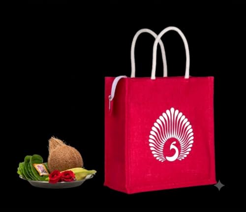 Image of Soman Jute Ecofriendly Return Gift Bags Peacock Printed Multicolor bags with Zip Pack of 10 Bags