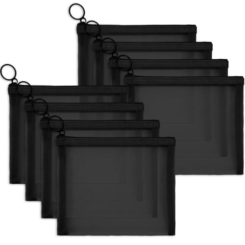 Fassave 8 Pack Mini Zipper Mesh Makeup Bags, Nylon Cosmetic Bags Toiletry Purse Travel Organizer Bags Inside Bag for Office Travel Organization (Black, S)