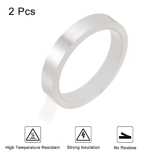 Image of HARFINGTON 2 Rolls Heat Tape High Temperature Heat Resistant Tape 15mmx33m(108ft) Sublimation Thermal Heat Transfer Tape for Sublimation Press No Residue, Clear