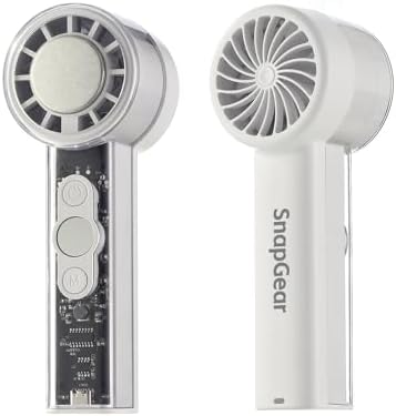 HUSH Handheld Fan with Dual Cooling System with Ice Chip, 5-Speed Wind, Up to 11H Runtime, LED Screen Display, Transparent Ergonomic Handle Design for Men/Women, White