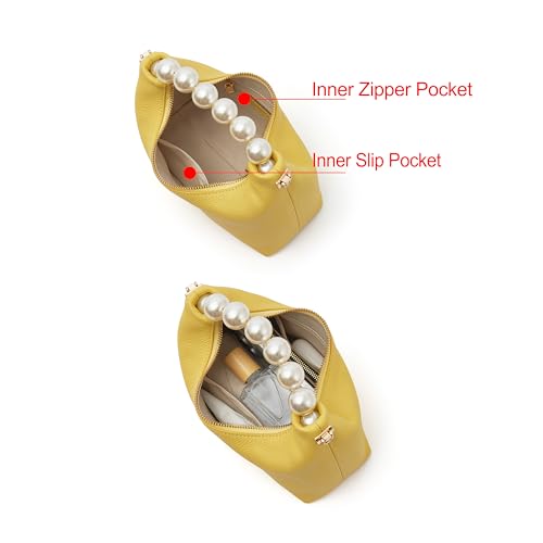 Image of DORIS&JACKY Small Top Handle Clutch Purse for Women, Designer Evening Bag With Pearl Tote Handle and Chain Strap