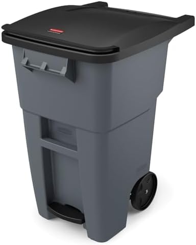 Rubbermaid Commercial Products Brute Step-On Rollout Trash/Garbage Can/Bin with Wheels, 50 GAL, for Restaurants/Hospitals/Offices/Back of House/Warehouses/Home, Gray