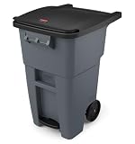 Rubbermaid Commercial Products Brute Step-On Rollout Trash/Garbage Can/Bin with Wheels, 50 GAL, for Restaurants/Hospitals/Offices/Back of House/Warehouses/Home, Gray