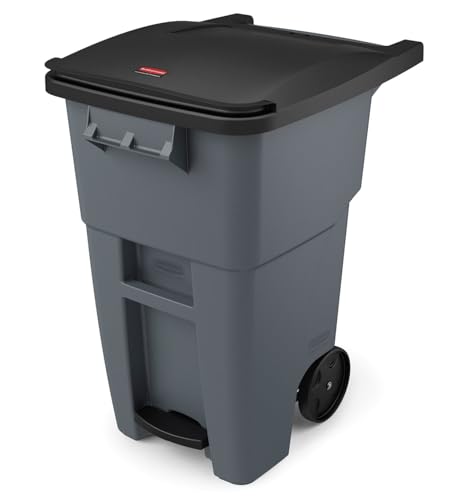 Rubbermaid Commercial Products Brute Step-On Rollout Trash/Garbage Can/Bin with Wheels, 50 GAL, for Restaurants/Hospitals/Offices/Back of House/Warehouses/Home, Gray