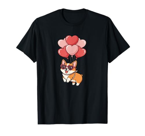 Funny Cute Valentines Day Heart Balloons Corgi Dog Lover T-Shirt