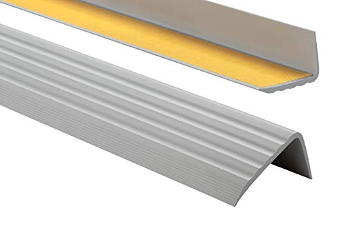 ProfiPVC Perfil de PVC autoadhesivo de borde para escaleras 41mm x 25mm en Forma de L, Tiras antideslizantes para peldaños, Esquina para cantos - Cantonera Protector, 90cm, Gris