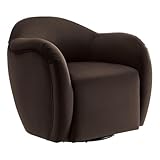Modway Compose Performance Velvet Swivel Armchair in Chocolate Brown - Barrel Accent Chair - Comfy Round Single Sofa Chair with 360° Rotation - Modern Upholstered Club Chair for Living Room, Bedroom
