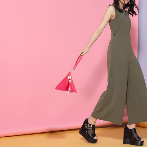 Image of Women Synthetic Leather Clutch Wallet Triangle Wristlet Purse with Wrist Strap