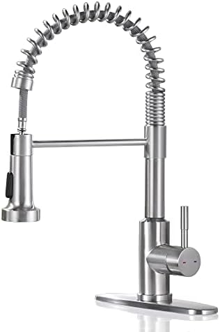 ARRISEA Kitchen Faucets, Pull-Down Kitchen Sink Faucet with 10'' Deck Plate to Cover 1 or 3 Holes, Brushed Nickel Stainless Steel Single Handle Spring Faucets with Pull Out Sprayer
