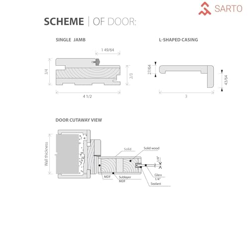 Image of Sartodoors Interior Door 6094 Swing Door White with Black Opaque Glass Solid MDF Modern Design 18 x 80 in