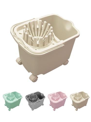 JARDIN202 - Cubo de Fregona 15 L con 4 Ruedas Rectangular para Suelo | Cubo de Fregar con Escurrefacil 29x40x32 cm | Crema