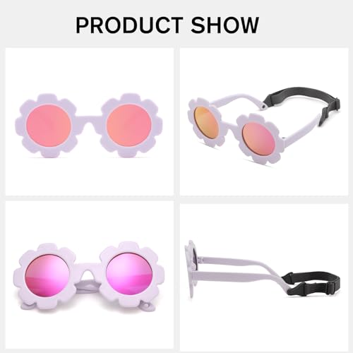 Image of Hycredi Flexible Bendable Flower Baby Polarized Sunglasses with Strap for Newborn Infant Girls Age 0-24 Months