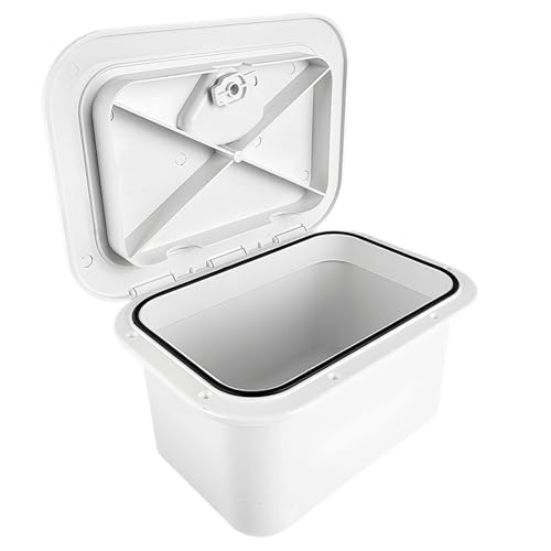 Okiyakusama Marine Deck Storage Box with Lock, Sturdy & Wear Resistant Art Crafts Tool Case, Rotate to Open and Close, Fishing Tackle Box, Boat Accessory for Yacht, White