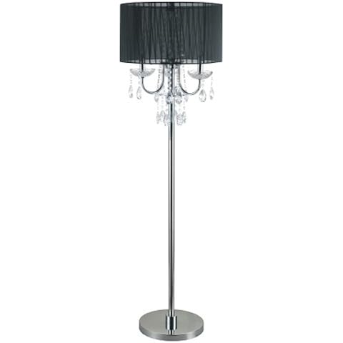 Sh Lighting Elegant Crystal Inspired Multi-Light Floor Lamp - Features 3-Bulb Light & Convenient Foot Switch - 62.5" Tall Perfect for Living Room, Bedroom, or Home Office - Black & Chrome Cover