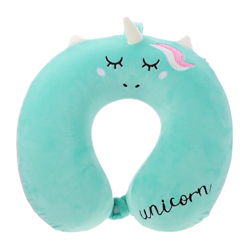 Abaodam Almohada de Viaje en Forma de U Unicornio Verde Espuma Viscoelástica para Soporte de Cuello y Funda Removible Adecuado para Oficina y Viajes