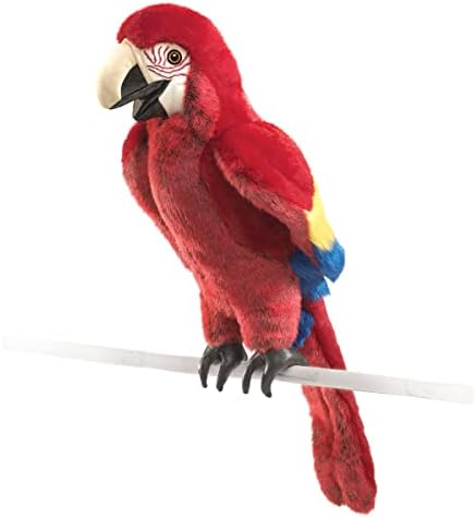 Folkmanis Scarlet Macaw Hand Puppet, Red, Blue, Yellow, Black, 1 EA