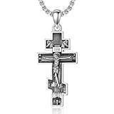 PROESS Orthodoxes Kreuz Halskette 925 Sterling Silber Jesus Kruzifix Anhänger Kette Religion Kreuz Schmuck Geschenke für Damen und Herren
