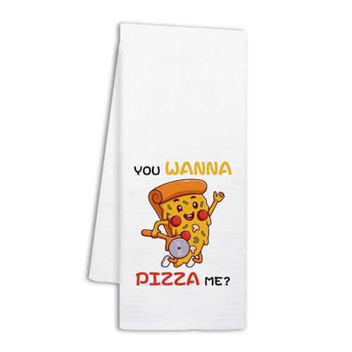 NAHMAKNE Funny Pizza Baking Kitchen Towels, You Wanna Pizza Me, Decorative Dish Towels for Kitchen Pizzeria, Baking Cooking Gifts for Women Men, Sweet Housewarming Gifts for Bake Lover Chef Friend