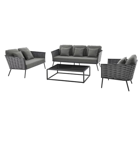 Image of Amazon Brand - Solimo Solix Outdoor Rope Sofa Set | Balcony Sofa | Patio Conversation Sets | Braided Rope Garden Sofa Set and Center Table (6 Seater-Grey)