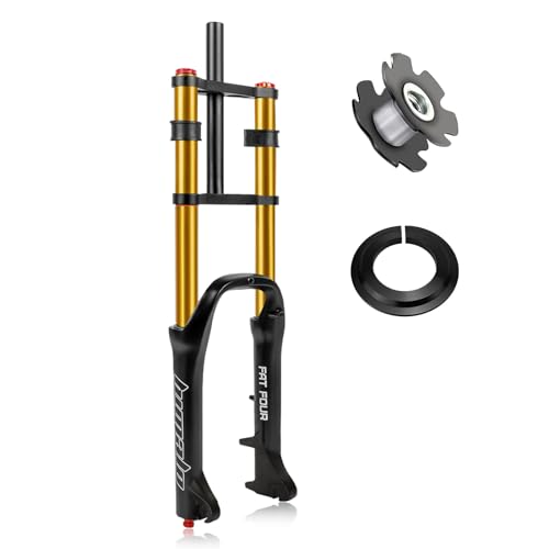 Mountainbike-Gabeln 20 Zoll 4.0 Fetter Reifen Gerade 1-1/8 E-Bike BMX Luftfedergabel Scheibenbremse Federweg 160 mm Reisesperre Dämpfungseinstellung QR 2880g (Color : Black Gold)