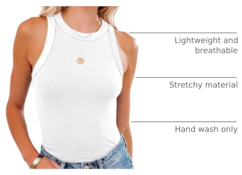 Image of siliteelon Womens Colorblock Racerback Crew Neck Casual Basic Ribbed Fitted Tank Top Sleeveless Camis