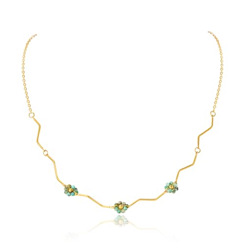 WASAIE Dainty Turquoise Choker Necklaces for Women,14k Gold Plated Single
