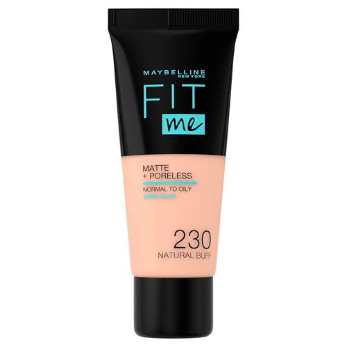 Maybelline New York Fondotinta Fit Me Matte&Poreless, Finish Opacizzante e Fissante, Tonalità: 230 Natural Buff