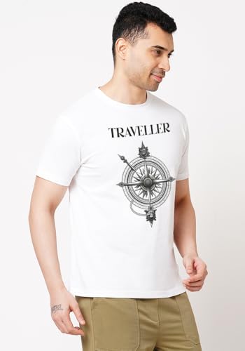 Image of Wear Your Opinion Men's S to 5XL Premium Combed Cotton Printed Half Sleeve T-Shirt (Design : Travel Compass)