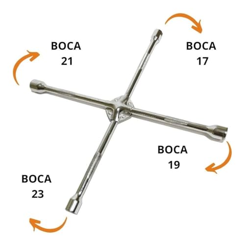 Chave de Roda Cruz 4 Bocas Reforçada - Medidas 17, 19, 21 e 23 mm - 50 cm