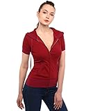 AmélieBoutik Damen-Kapuzenpullover aus Baumwoll-Mischgewebe, mit Reißverschluss, Kängurutasche, kurzärmelig, Purpurrot, XS