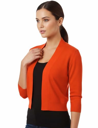 Image of Allsense Women's 3 /4 Sleeve Cropped Shrug Cardigan | Classic Bolero, Open-Front, Lightweight Soft Fine Knit Cover Up
