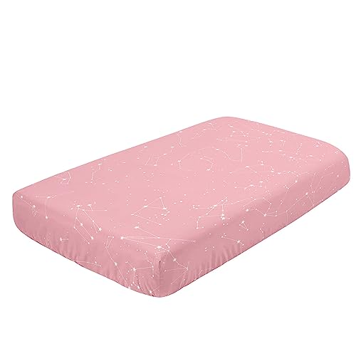 Image of Crib Bedding Set, 3pcs Nursery Crib Covers with Comforter & Skirt, Pink Moon Printed Bedding for Baby Boys & Girls