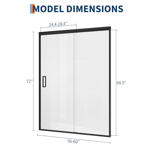 Image of Shower Door 56-60 inch W x 72 inch H, Sliding Door, 1 /4 inch (6mm) Clear Tempered Glass, Space-Saving Design for Modern Bathrooms